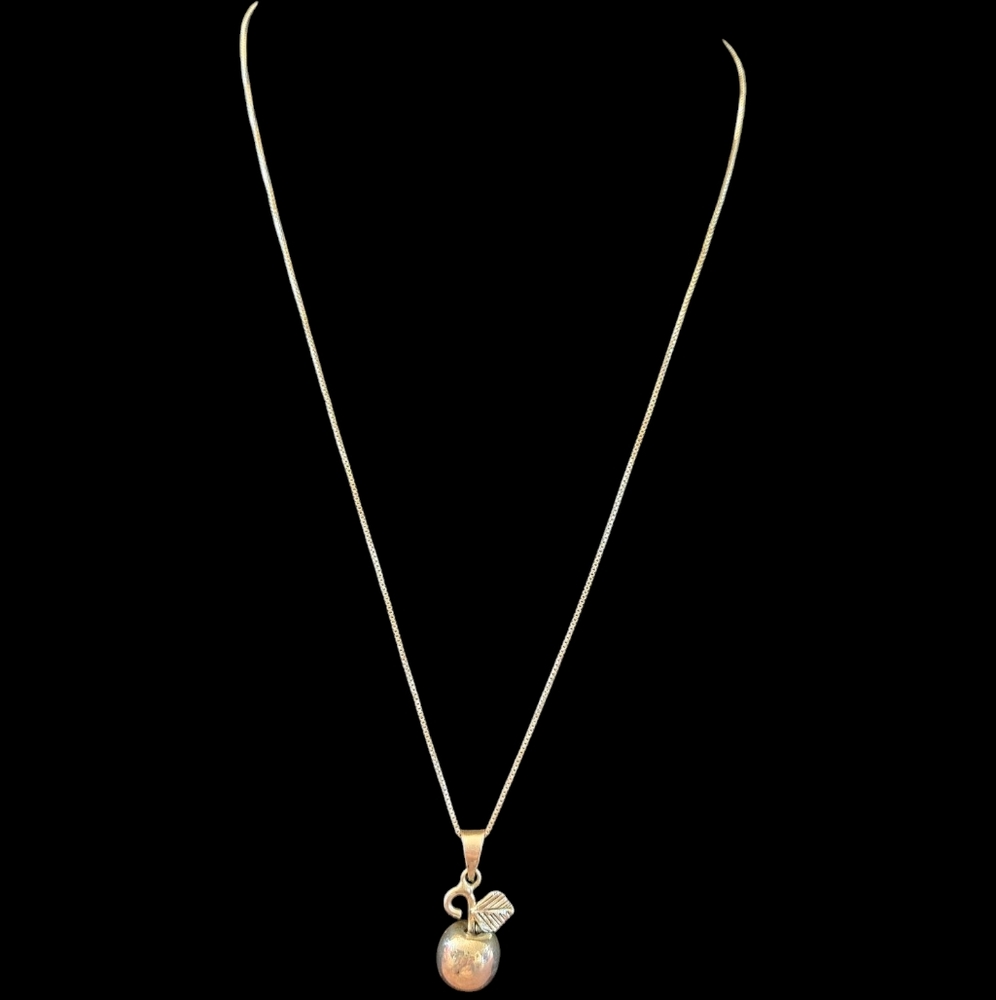 Sterling SILVER Necklace With STERLING Apple Charm VINTAGE 23"